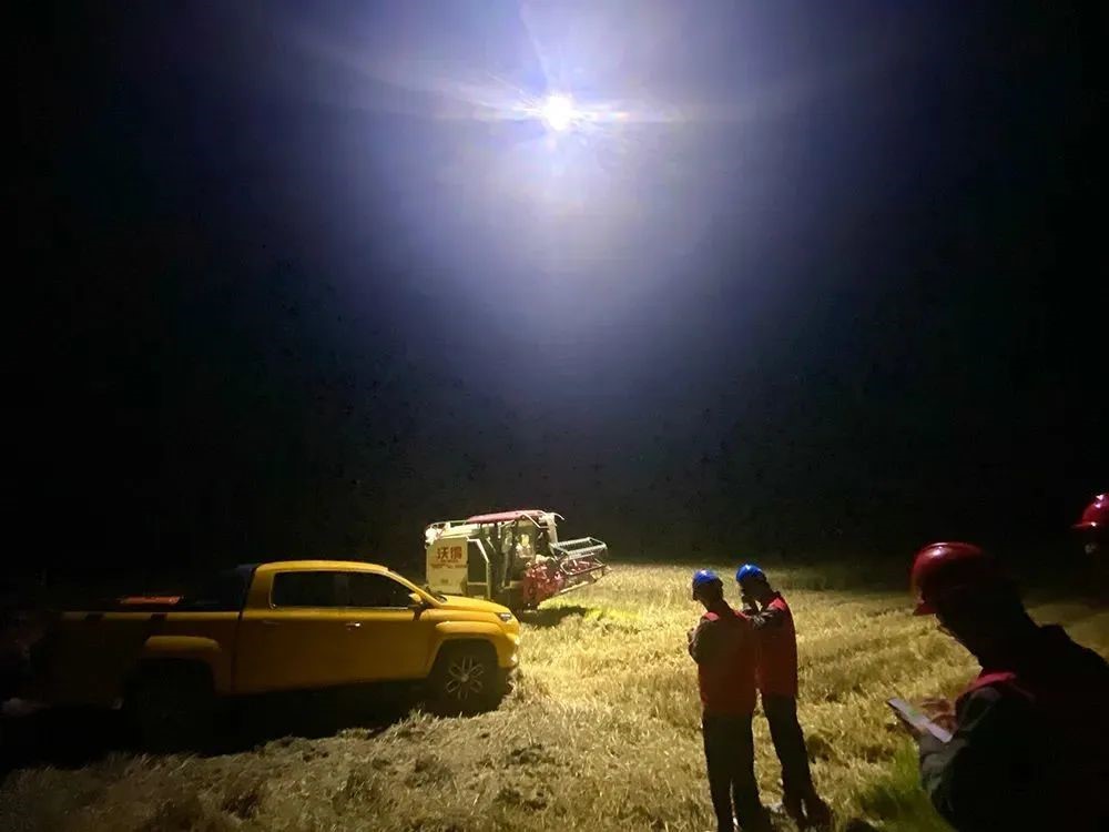 طائرة من دون طيار في الصين تنير طريق آلات حصاد القمح ليلا